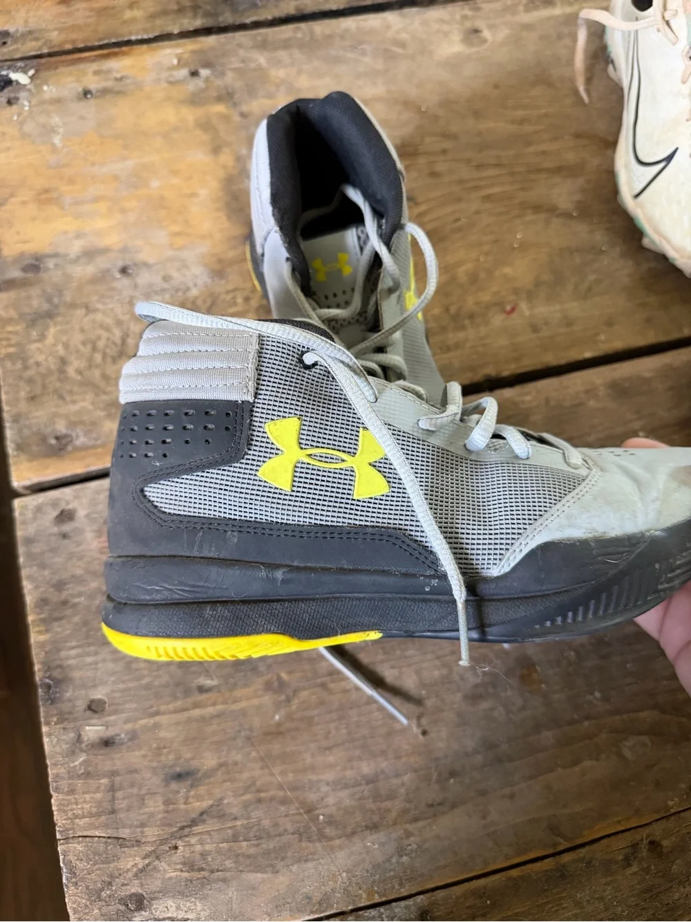 Under Armour Light Gray and Yellow Boy’s Basketball Shoes